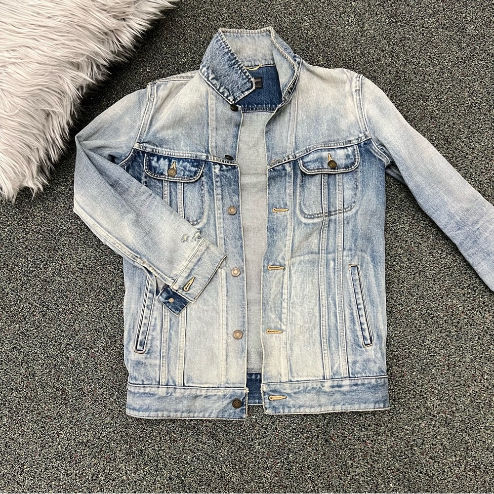 SAINT LAURENT Boyfriend Denim Blue Jean Jacket OversizenDistressed Light Wash XS - Picture 3 of 16